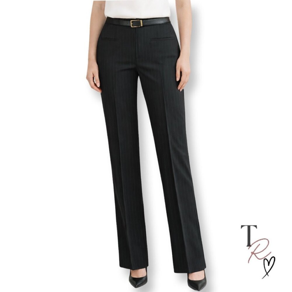 W by Worth Black Pinstripe Wool Blend Dress Pants Career Trousers Size 4